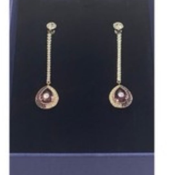 Swarovski Black Baroque Drop Pierced Earrings Amethyst / CRY/ GOS #5490983 #2139 - Picture 4 of 12